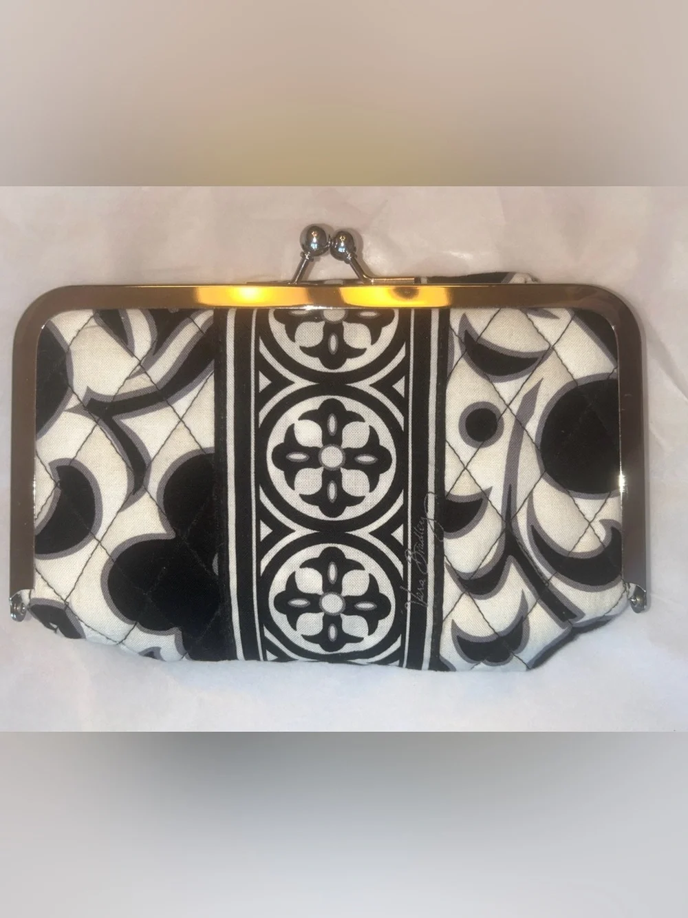 Vera Bradley Night & Day opera kiss lock make up bag black & white Geo Pattern